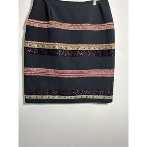 ABR New York Skirt  Black with Ribbons of Floral Velvet Size 14